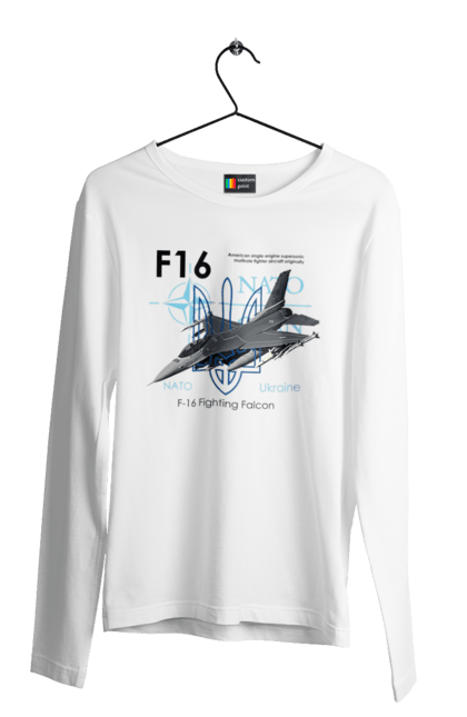 Чоловічий лонгслів з принтом "F16". F16, nasams, zuzana, гаубиця, два герби, залужний, сюзанна. 2070702