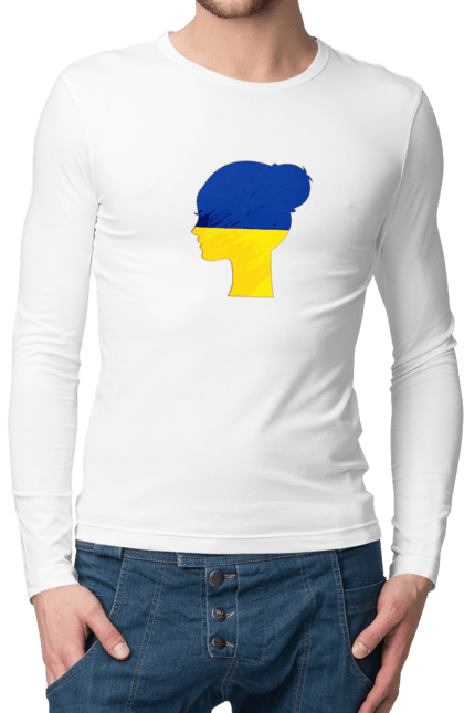 Чоловічій лонгслів з принтом "Україночка". Війна, дівчина, жовто синій, прапор, україна. futbolka.stylus.ua