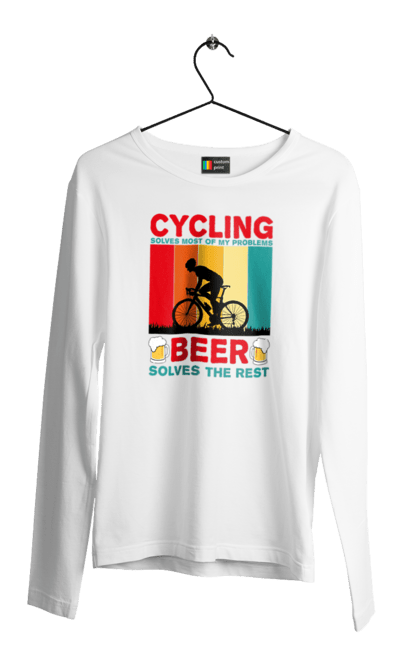 Чоловічий лонгслів з принтом "Cycling Beer". Алкоголь, брутальні, велосипед, веселі, для спортсменів, літні, пиво, спорт, чоловічі. 2070702