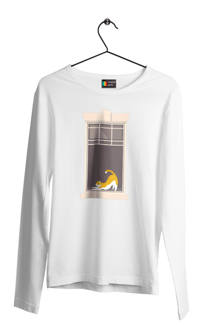 Men`s longsleeve with prints Cat In The Window. Cat, redhead, sippers, window. 2070702
