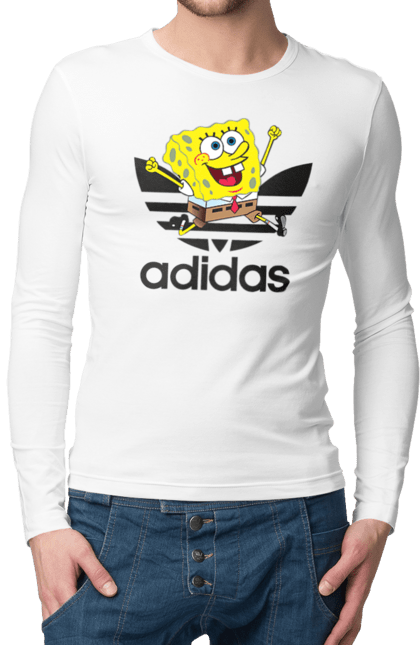 Чоловічій лонгслів з принтом "Adidas Губка Боб". Adidas, spongebob, адідас, губка боб, мультик, мультсеріал, спанч боб, спорт. 2070702