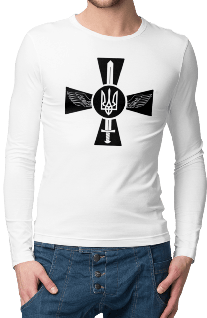 Men`s longsleeve with prints Ukraine coat of arms. Coat of arms, sword, ukraine, wings. 2070702