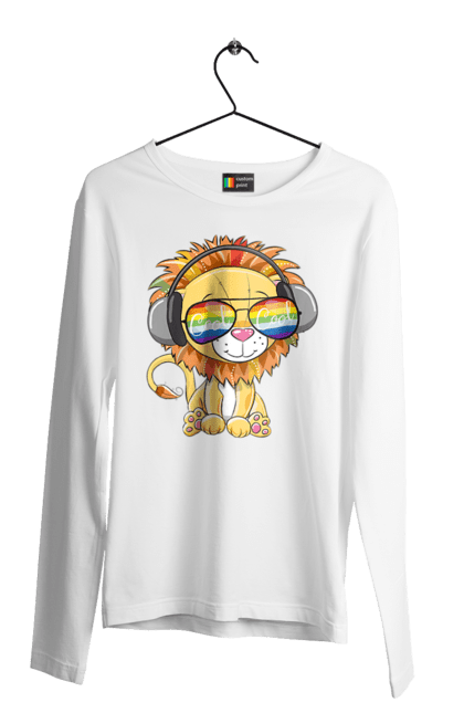 Чоловічий лонгслів з принтом "Левеня В Окулярах І Навушниках". Лев, левеня, навушники, окуляри. 2070702