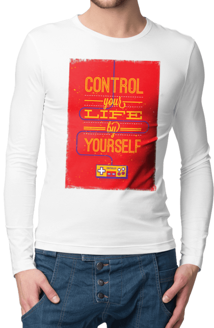 Чоловічій лонгслів з принтом "Control your Life by yourself". Control, controler, game, life, motivation, yourself, мотивація. futbolka.stylus.ua
