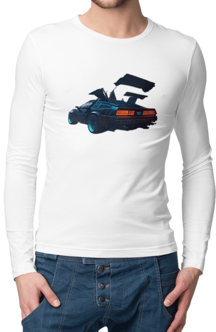 Чоловічий лонгслів з принтом "DeLorean назад у майбутнє". Автомобіль, делореан, з фільму. 2070702