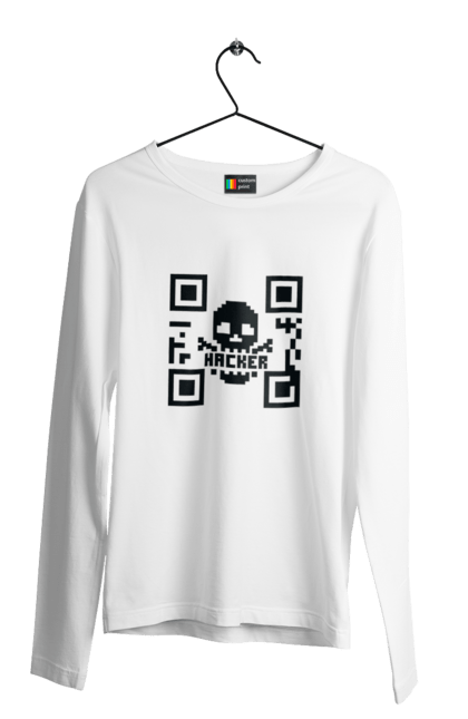 Чоловічий лонгслів з принтом "Хакер hacker". Geek, hacker, ios, qr code, qr код, ай ті, айтішник, геймер, гік, іт, мем, позитив, пранк, програміст, розробник, хакер. 2070702