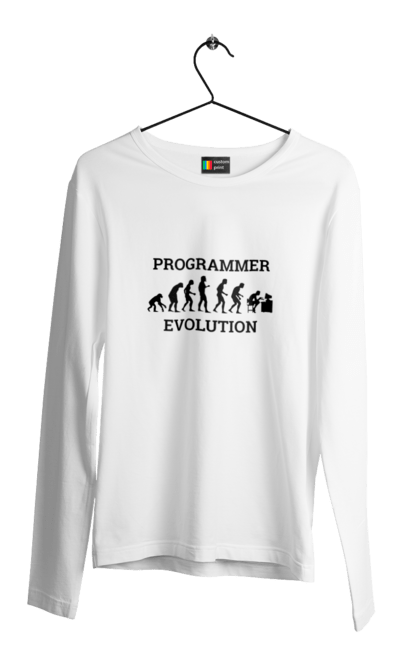 Чоловічий лонгслів з принтом "Еволюція програміста". Angular, c, css, html, it, javascript, jquery, php, python, react, svelt, vue, айтишник, айті, гумор, код, кодувати, прогер, програміст, програмісти, ти ж, ти ж програміст, тиж програміст. 2070702