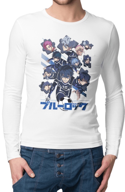 Men's longsleeve with prints Blue Lock. Anime, blue lock, blue prison, manga, sport, sports anime. 2070702