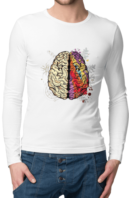 Чоловічий лонгслів з принтом "Творчість та логіка". Бінарний, біткоїн, біткойн, валюта, гроші, крипто, наука, програміст, программист, творчество, техно, хакер, художник, цветной. 2070702