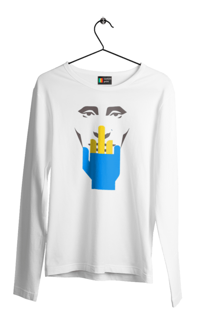 Чоловічий лонгслів з принтом "Путін Хуйло". Все, голова путіна, доброго вечора, йди нахуй, мертвий москаль, москалі, орки, путін хуйло, російський військовий, середній палець. 2070702