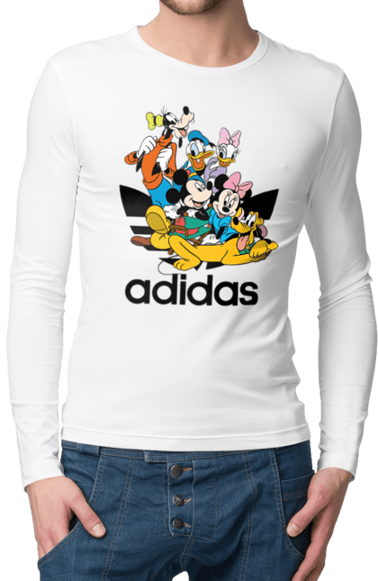 Чоловічій лонгслів з принтом "Adidas Міккі Маус". Adidas, mickey mouse, адідас, дісней, міккі, міккі маус, мультфільм. 2070702