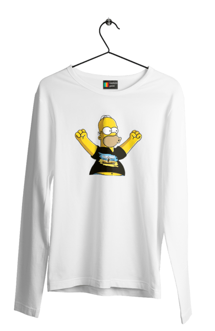 Men`s longsleeve with prints Simpson and the Russian ship. Homer, homer simpson, patriot, russian ship, ship brand, simpson, ukraine, victory, war. 2070702