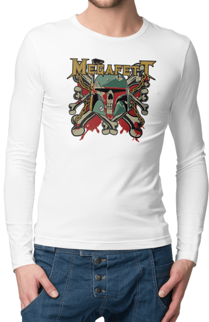 Men's longsleeve with prints Megafett. Bob fett, boba fett, clone, head hunter, megadeth, megafett, star wars. 2070702