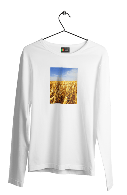 Чоловічий лонгслів з принтом "Україна". Голубизна, красота, небо, поле, природа, пшеница. 2070702