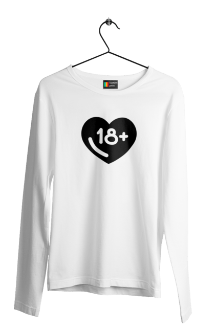 Чоловічий лонгслів з принтом "18+". 18+, запрет, секс, сердце, черное. 2070702