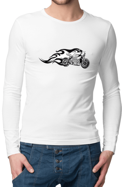 Чоловічий лонгслів з принтом "Мотоцикл Вогонь". Мото, мотоцикл, огонь. 2070702