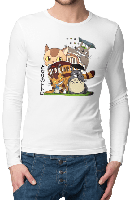 Men's longsleeve with prints Totoro. Adventures, anime, comedy drama, fantasy, film, my neighbor totoro, tv series. 2070702