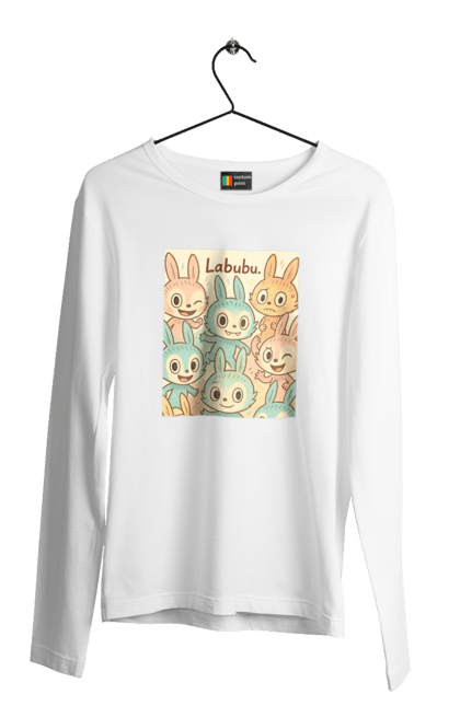Чоловічий лонгслів з принтом "Лабубу". Безтурботно, грайливо, дизайнперсонажу, каваї, лабубу, милі мистецтво, ніжні відтінки, пастельніквіти, стиль мультфільму, чарівно. 2070702