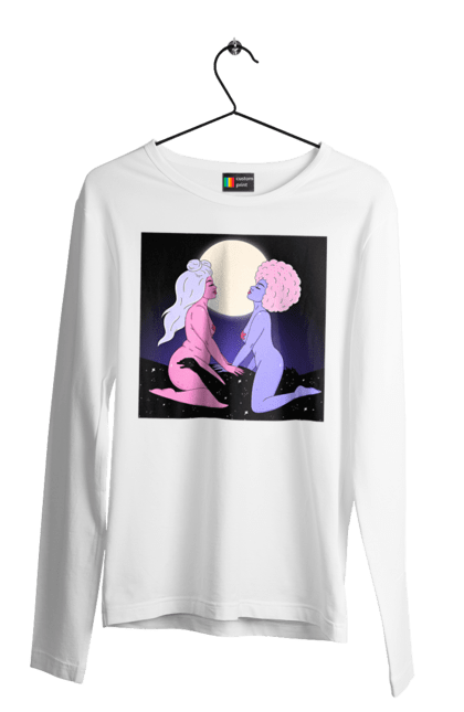 Чоловічий лонгслів з принтом "Дві Інопланетянки І Місяць". Дівчата, зверху, інопланетянки. 2070702