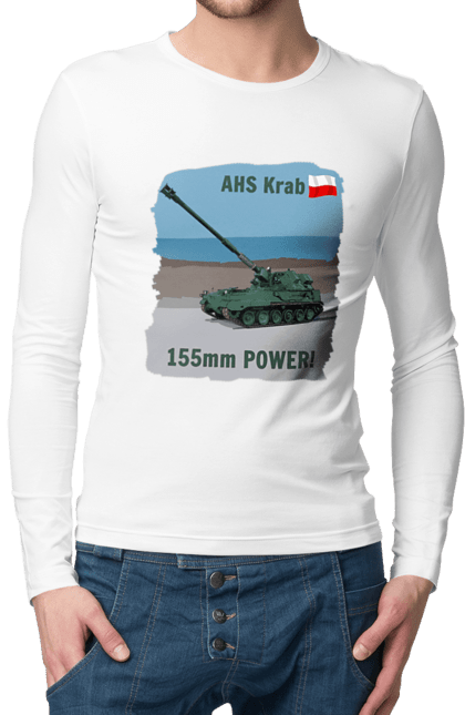 Чоловічий лонгслів з принтом "155mm Power! САУ Krab оливковий". Ahs krab, артилерія, гаубиця, краб, польща, сау. 2070702