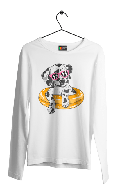 Men`s longsleeve with prints Dalmatian Swims In A Circle. Dalmatian, dog, glasses, to swim. 2070702