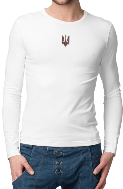 Мужской лонгслив с принтом Герб вышиванка. Актуальный, война, вышиванка, герб, необычный, символика, украинская. 2070702