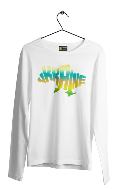 Чоловічий лонгслів з принтом "Україна силует кольоровий". Карта україни, люблю україну, силует україни, символ україни, україна, українська символіка. 2070702