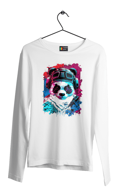 Чоловічий лонгслів з принтом "Панда в VR шолом". Віртуальна реальність, гік, панда, персонаж, шолом. 2070702