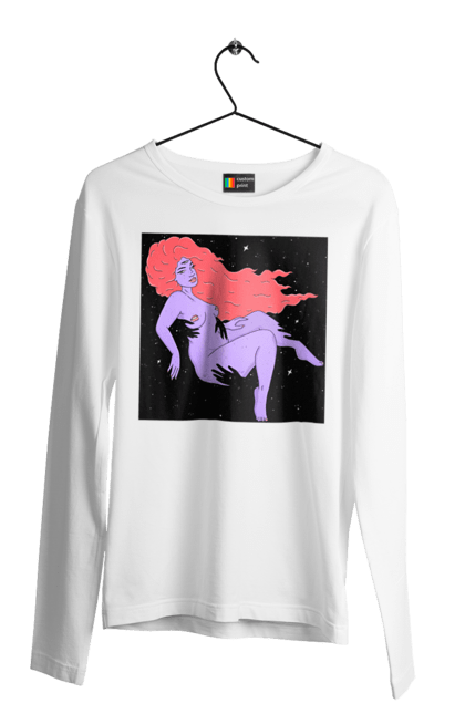 Чоловічий лонгслів з принтом "Фіолетова Дівчина В Чорній Дирі". Дівчина, лапають. 2070702