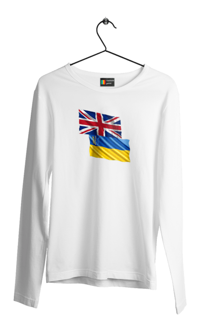 Men`s longsleeve with prints Flag United Kingdom, Flag Ukraine, Support Ukraine. Flag united, flag united kingdom, global peace, great britain, kiev, national colors, national team, peace for ukraine, proud grandpa, support ukraine, ukraine, ukraine flag, ukraine war, united kingdom, war, zelensky. 2070702