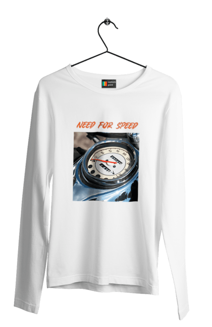 Чоловічий лонгслів з принтом "Мото 3". Байкер, дорогая, мотоцикл, ретро, скорость, спидометр, стиль жизни. 2070702