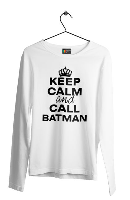 Чоловічий лонгслів з принтом "Keep Calm and Call Batman чорна". Бетмен, з написами, зберігай спокій, меми, популярні, прикольні. 2070702