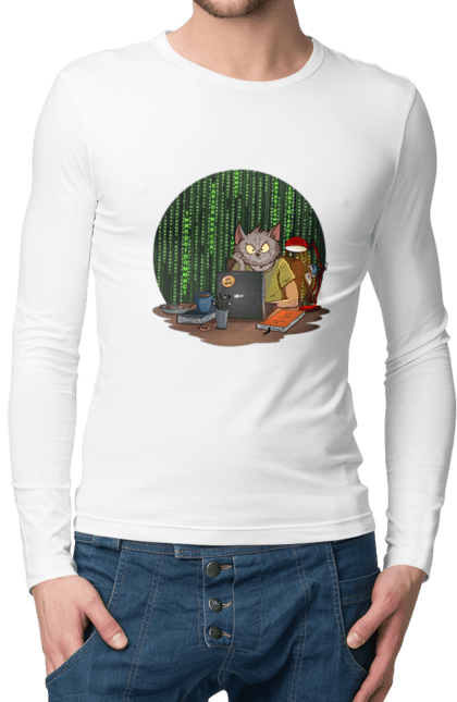 Чоловічий лонгслів з принтом "Кіт програміст". Angular, c, css, html, it, javascript, jquery, php, python, react, svelt, vue, айтишник, айті, гумор, код, кодувати, прогер, програміст, програмісти, ти ж, ти ж програміст, тиж програміст. 2070702