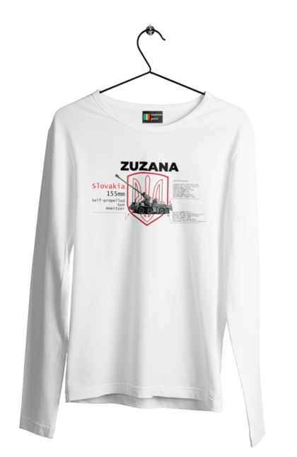 Чоловічий лонгслів з принтом "Zuzana (САУ) англійська". Zuzana, гаубиця, залужний, сюзанна. 2070702
