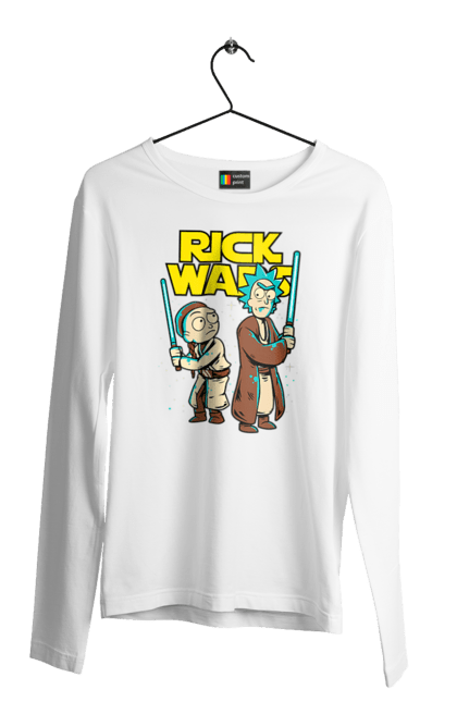 Men's longsleeve with prints Rick and Morty. Adventures, black humor, cartoon, rick, rick and morty, sci-fi, star wars, tragicomedy. 2070702