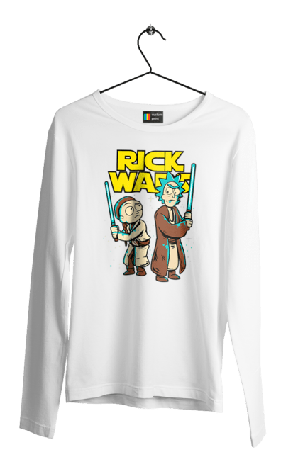 Мужской лонгслив с принтом Рик и Морти. Rick and morty, star wars, звездные войны, мультфильм, научная фантастика, приключения, рик, рик и морти, сериал. 2070702