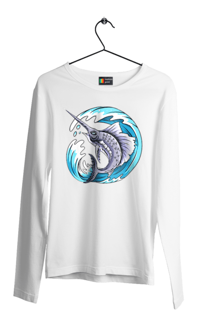 Чоловічий лонгслів з принтом "Риба Меч І Хвиля". Риба меч, хвиля. 2070702