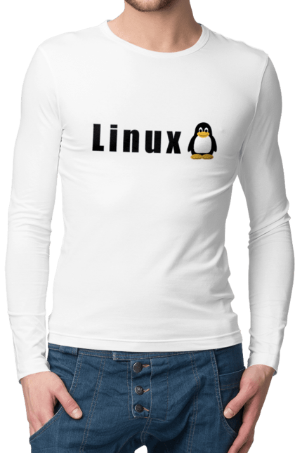 Чоловічий лонгслів з принтом "Linux". Linux, адміністратор, айті, айтішник, безкоштовна, безкоштовно, вільна, доступність, комерційна, незалежність, операційна система, ос, пінгвін, програміст, програмне забезпечення, свобода, сервер, сисадмін, система, системний адміністратор, софт, текст, чорний. 2070702
