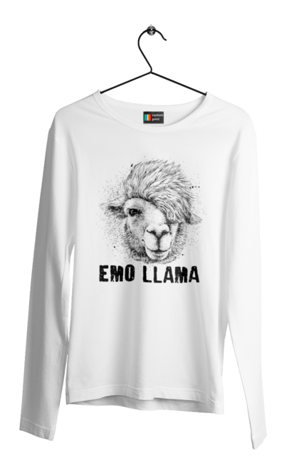 Чоловічій лонгслів з принтом "Емо Лама". Alpaca, animals, distressed, emo, funny, llama, vintage, емо, лама. 2070702