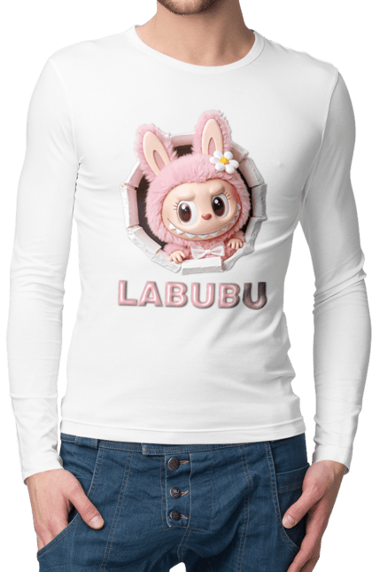 Чоловічий лонгслів з принтом "Лабубу". Іграшка лабубу, лабубу, лабубу кока кола, мерч лабубу, мила, рожева лабубу, смішна лабубу. 2070702