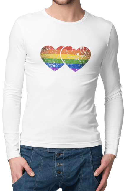 Чоловічій лонгслів з принтом "Два серця ЛГБТ". Веселка, гей, лгбт, лесбі, любов, прапор, серце, серця, сім`я. futbolka.stylus.ua
