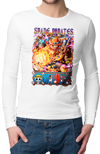 Men's longsleeve with prints One Piece Portgas D. Ace. Anime, fire fist, gol d. ace, manga, one piece, portgas d. ace, straw hat pirates. 2070702
