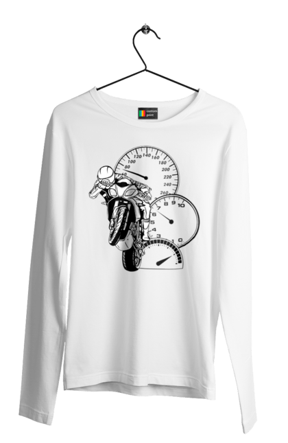 Чоловічий лонгслів з принтом "Мотоцикл Швидкість Чорний". Мото, мотоцикл, розгін, швидкість. 2070702