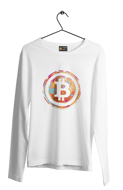 Чоловічий лонгслів з принтом "Біткоїн". Биткоин, бінарний, біткоїн, біткойн, валюта, гроші, крипто, програміст, хакер. 2070702