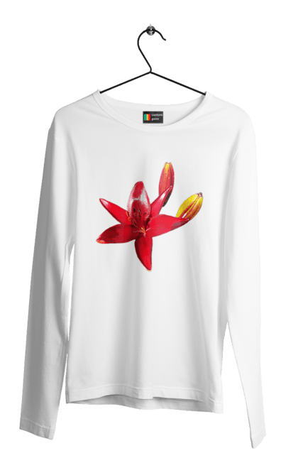 Чоловічий лонгслів з принтом "Червона лілія". Бутон, квітка, колір, лілія, природа, сонячний, червона квітка, червона лілія, червоний, яскравий. 2070702