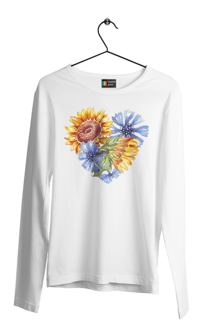 Чоловічий лонгслів з принтом "Серце соняшники та фіалки". Квіти, люблю україну, любов, серце, соняшник, україна, фіалки. 2070702