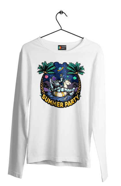 Чоловічий лонгслів з принтом "Літній Паті З Космонавтом". Космонавт, космос, літо. 2070702