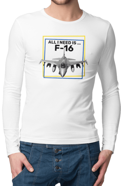 Чоловічий лонгслів з принтом "F16". F16, himars, залужний, зброя, літак. 2070702
