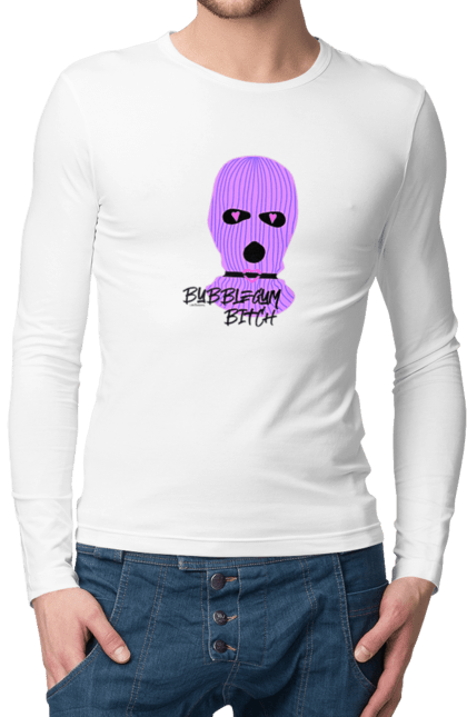 Чоловічій лонгслів з принтом "Bubblegum Bitch Purple". Bitch, графіті, маска, напис, реп. futbolka.stylus.ua