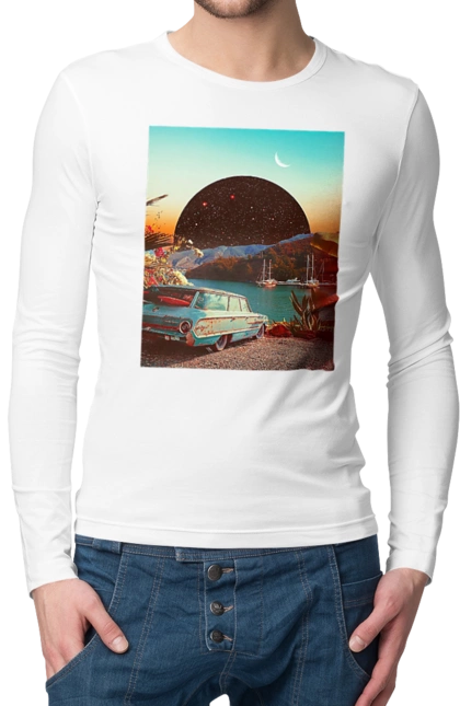 Painting, car by the river